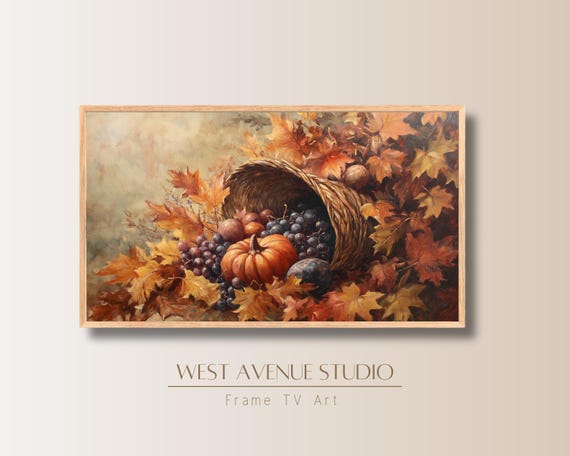 Thanksgiving Cornucopia Frame Tv Art Thanksgiving Textured Art Rustic Fall Decor Oil Painting Farmhouse Thanksgiving Art Fame Tv