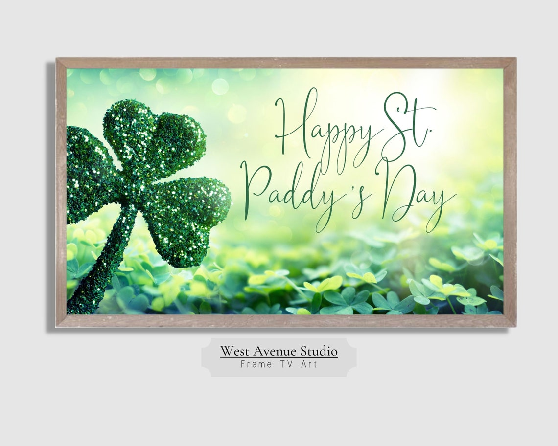 Happy St Paddy's Day Glitter Shamrock Green Clover Holiday Art Poster