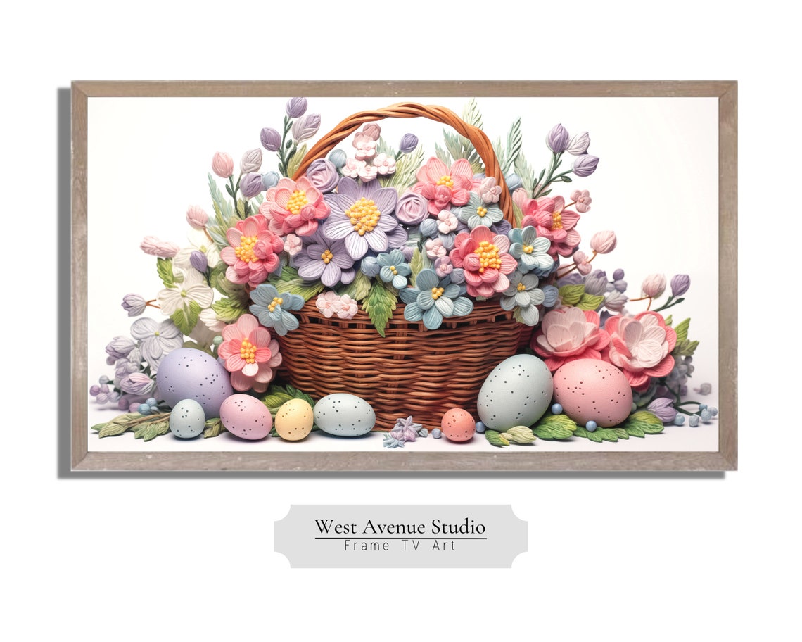 Easter Flower Basket With Pastel Eggs 3D Spring Floral Wall Art Poster - Image 3