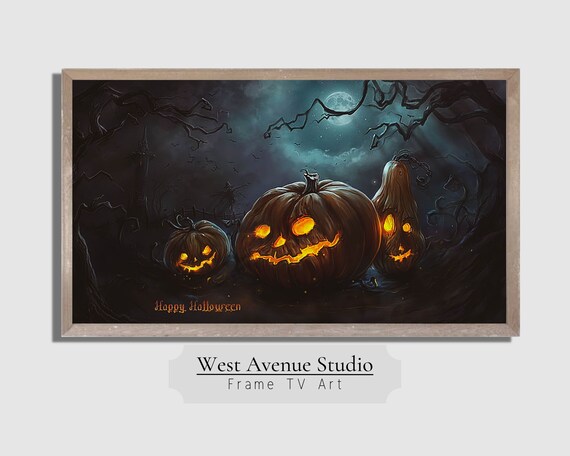 Glowing Jack O Lanterns Full Moon Spooky Night Bats Happy Halloween Art Poster
