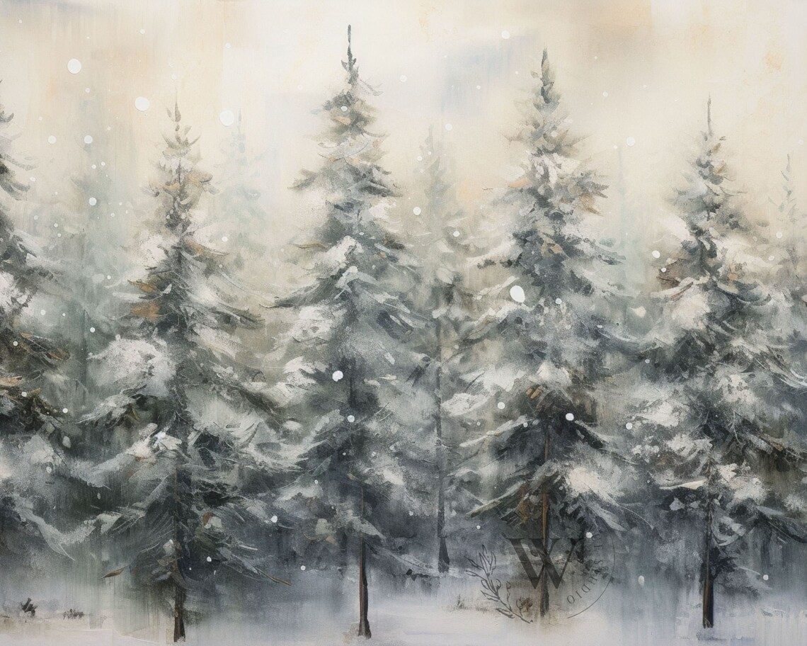 Christmas Tree Neutral Winter Pines Farmhouse Art Print - Image 2