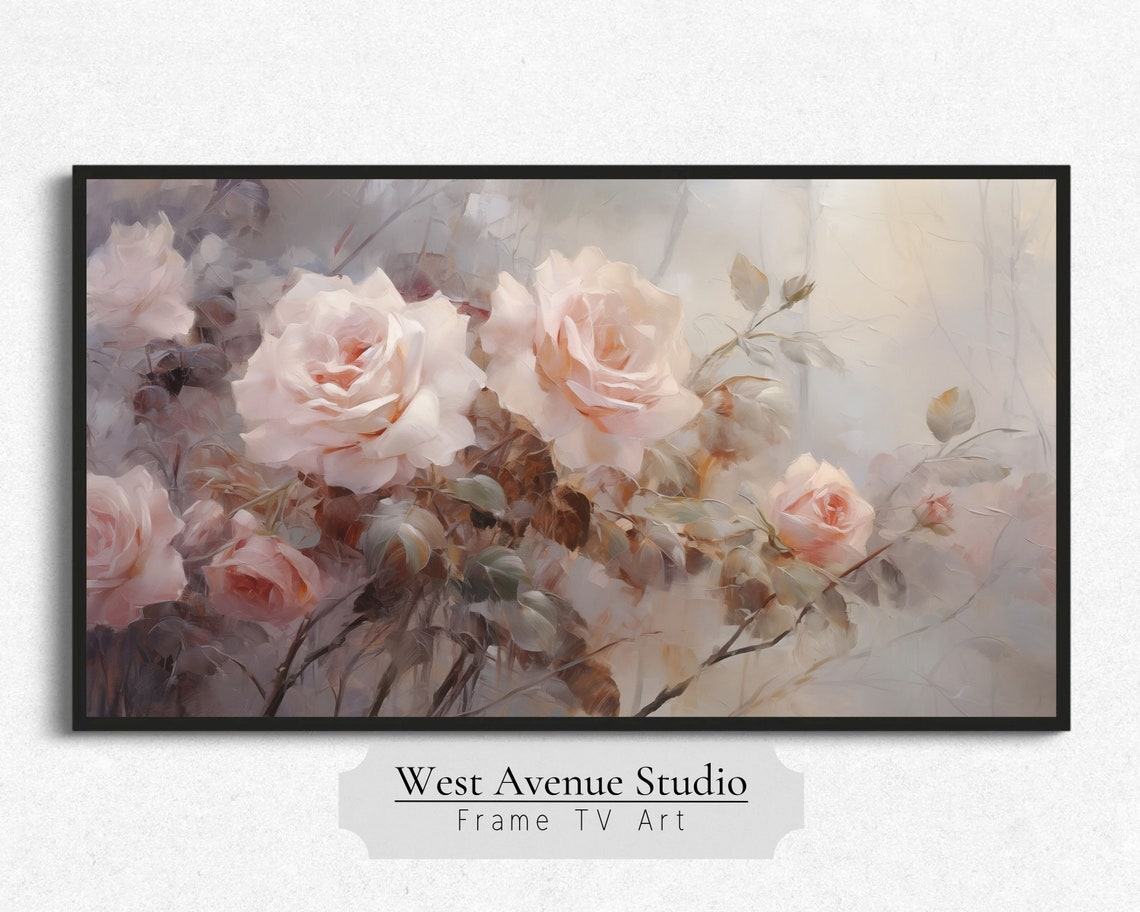 Blush Pink Roses Dreamy Vintage Floral Oil Painting Wall Art Poster - Image 3