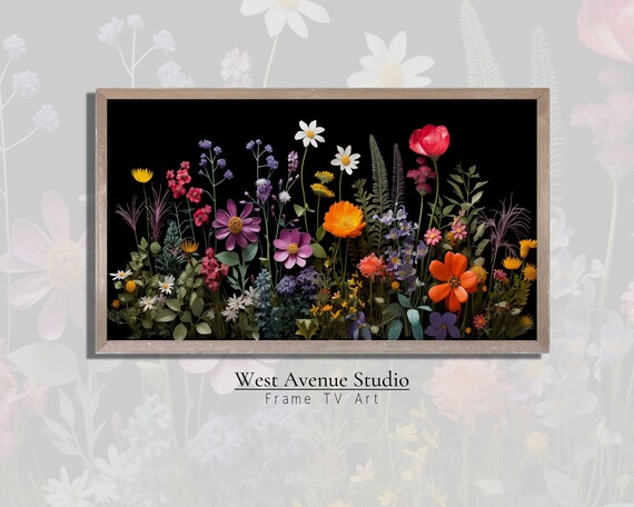Colorful Wildflowers On Black Night Garden Floral Still Life Art Poster