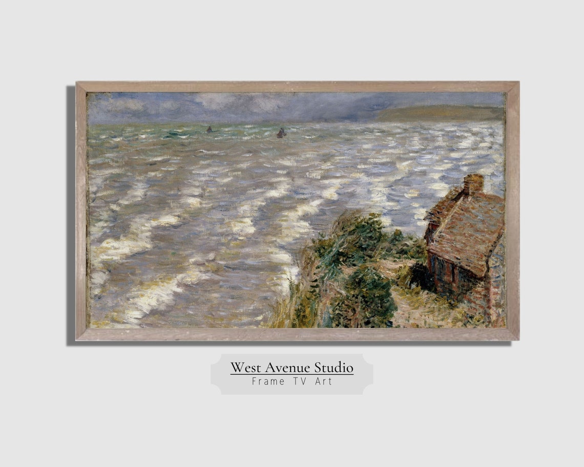 Frame Tv Art Vintage Seascape Painting Textured Coastal Tv Art Ocean Oil Painting Instant Tv Art Screen Saver 043