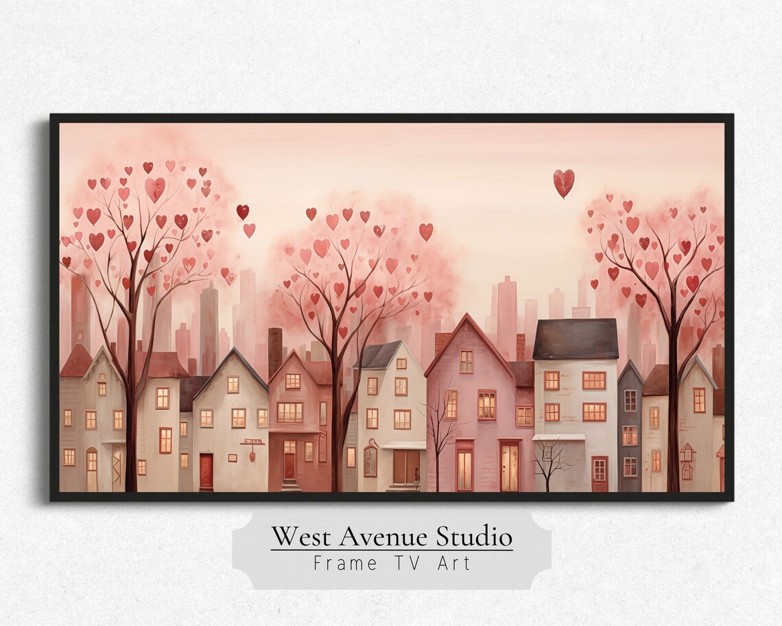 Valentine City Village Heart, Pink Neutral Art Print - Image 2