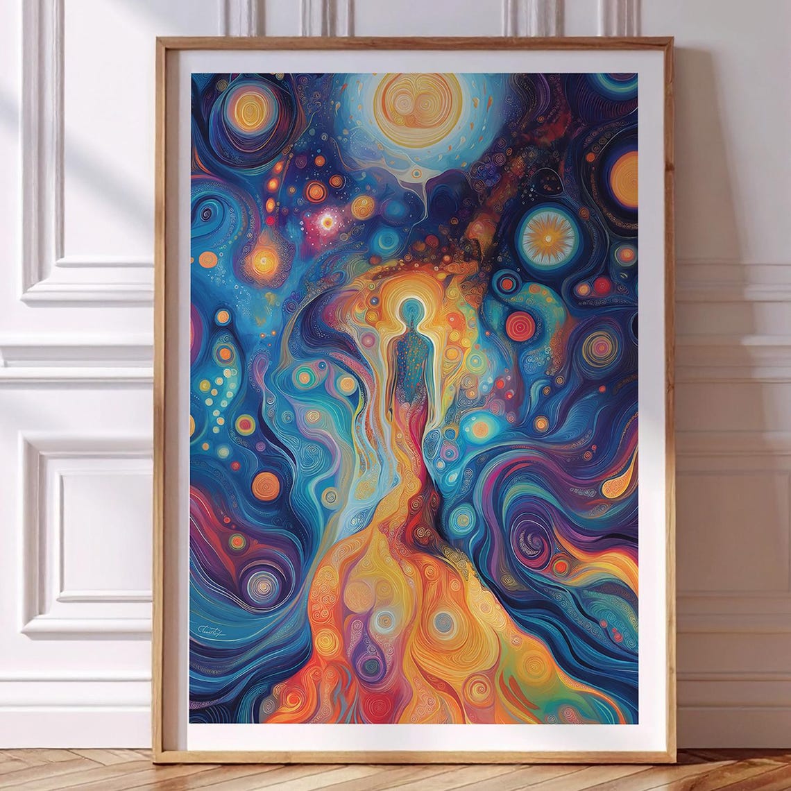Cosmic Energy Meditating Silhouette Rising Through Galaxies Poster