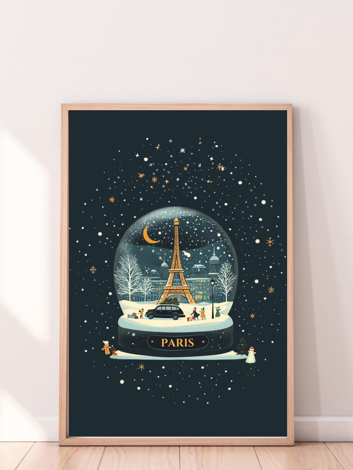 Paris Eiffel Tower Snow Globe Night Sky Christmas Travel Poster - Image 3