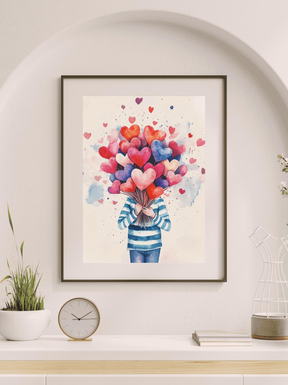 Watercolor Heart Bouquet Romantic Red Pink Blue Valentine Art Poster - Image 2