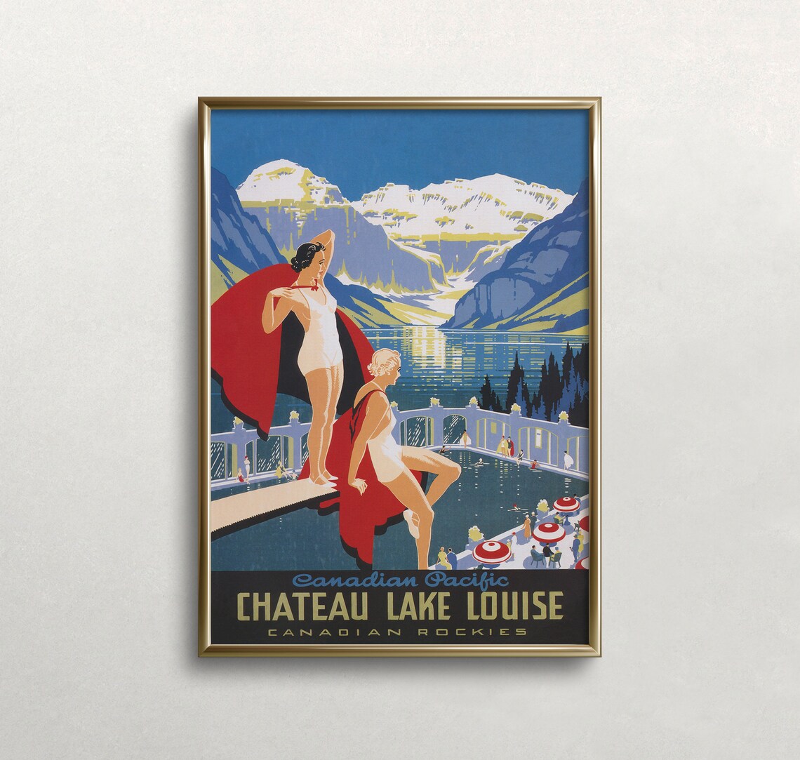 Lake Louise Vintage Travel Poster, Canada Wall Art