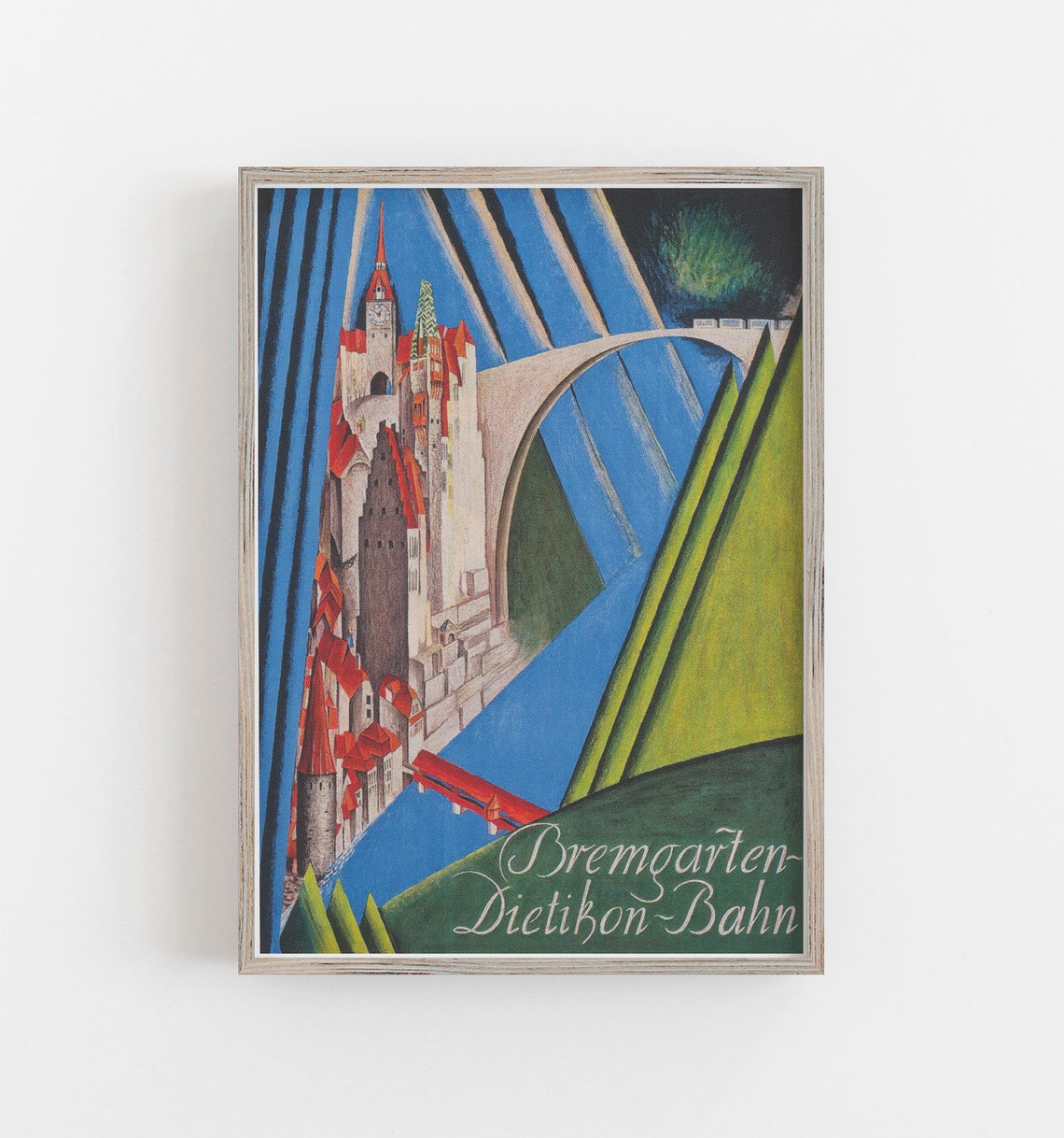 Bremgarten Dietikon Bahn Vintage Swiss Travel Castle Bridge Art Poster