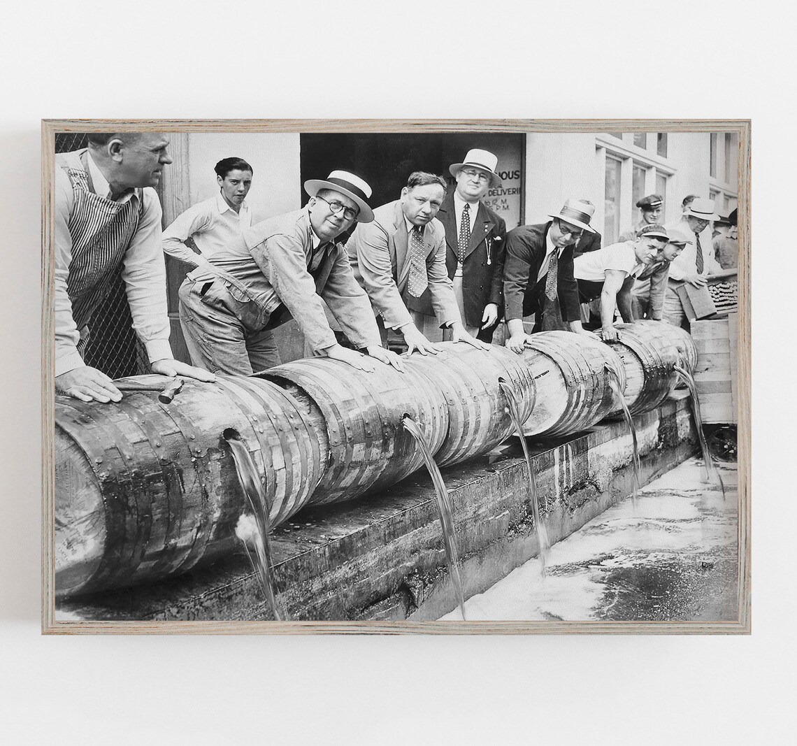 Prohibition Beer Barrels, Black and White Vintage Art Print