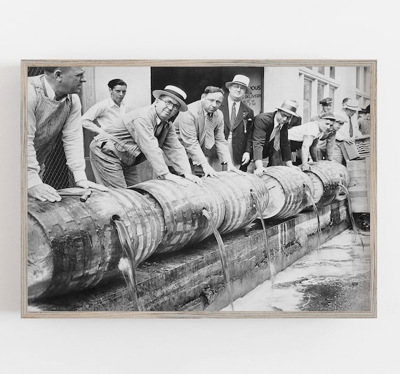 Prohibition Beer Barrels, Black and White Vintage Art Print