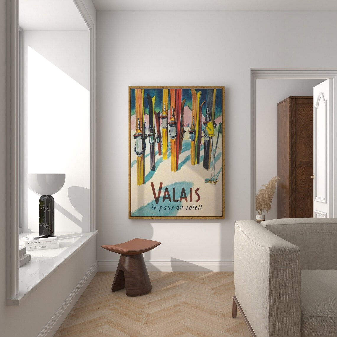 Valais Switzerland Vintage Ski Travel Poster, Retro Decor