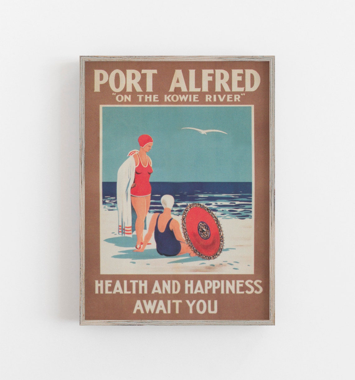 Port Alfred South Africa Vintage Beach Travel Poster Bathers Seaside