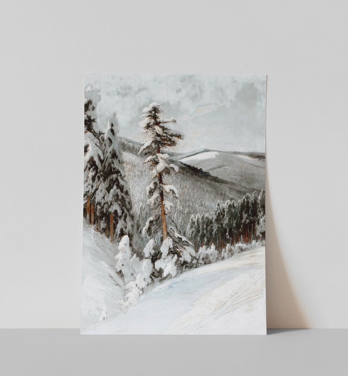 Snowy Mountain Pine Forest Winter Trees Vintage Landscape Wall Art - Image 3
