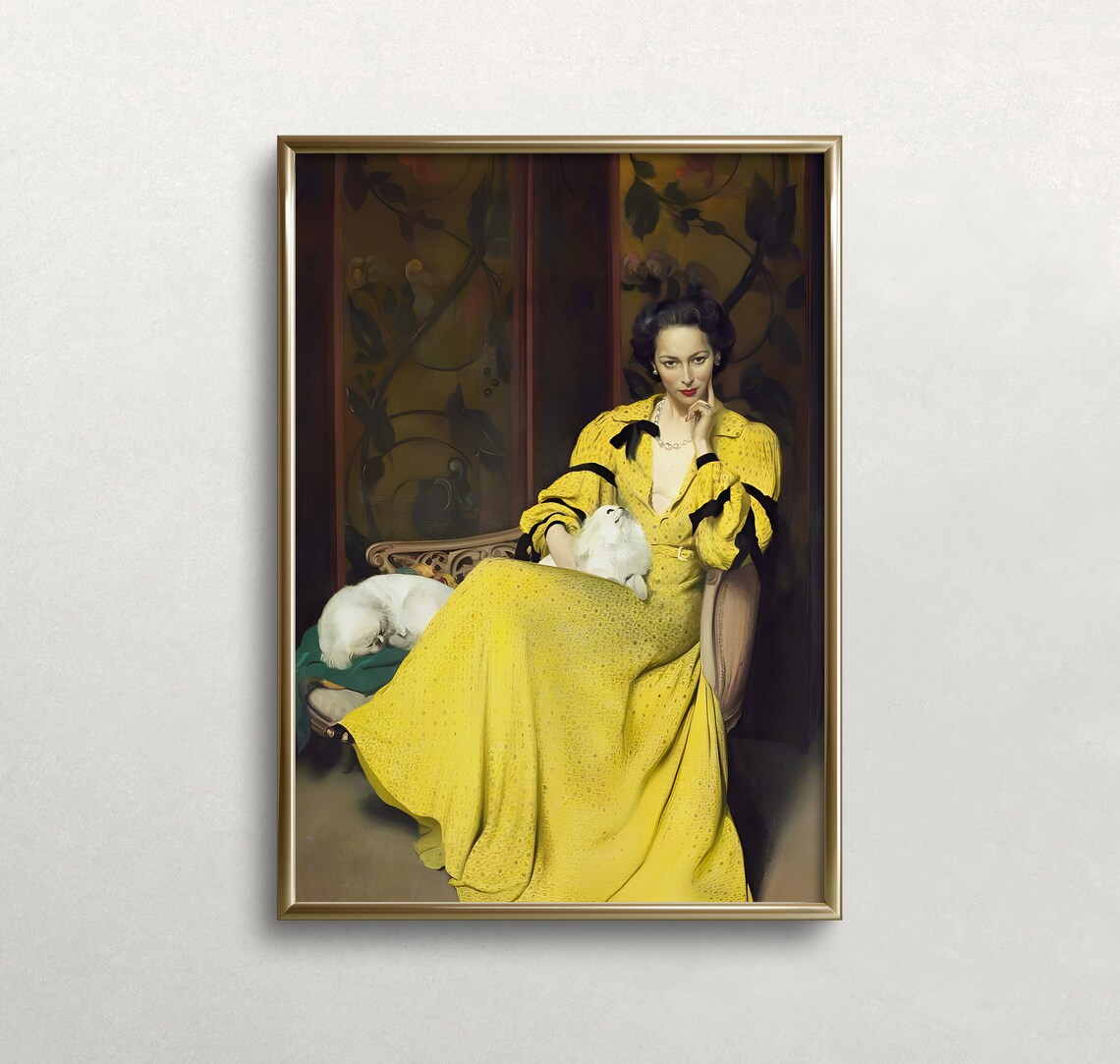 Vintage Woman and Dogs Portrait, Antique Art Print