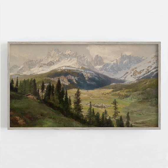 Vintage Mountain View Art Print, Neutral Landscape