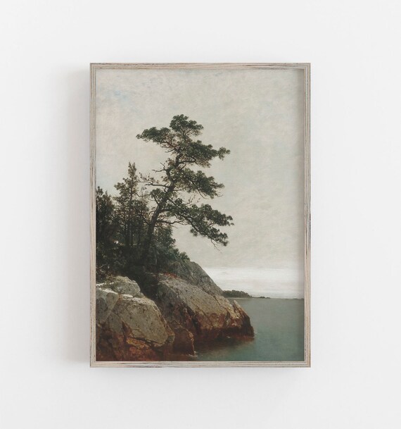 Vintage Pine Landscape Art Print, Rustic Decor