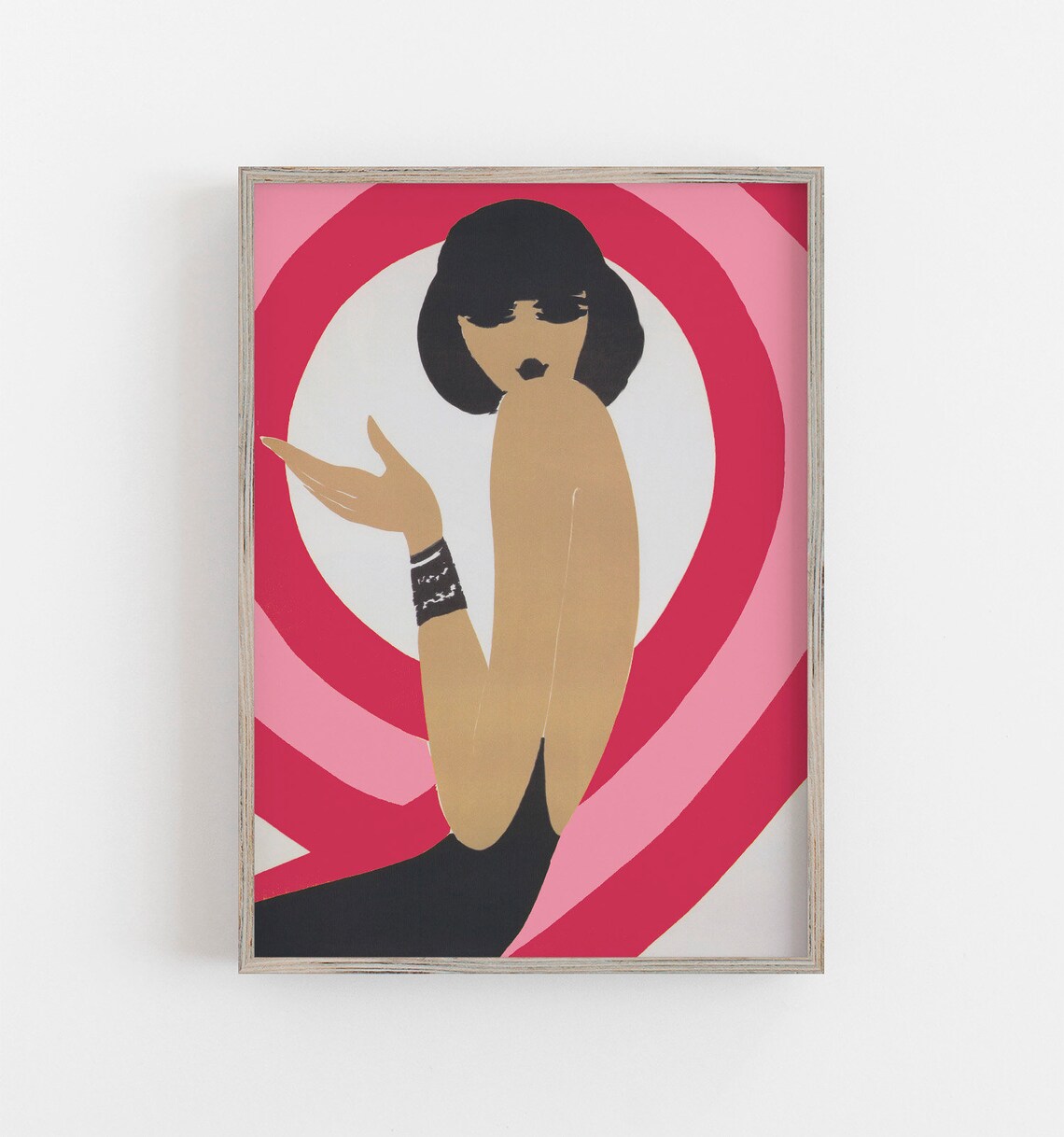 Mid Century Modern Fashion Woman Pink Circles Vintage Wall Art