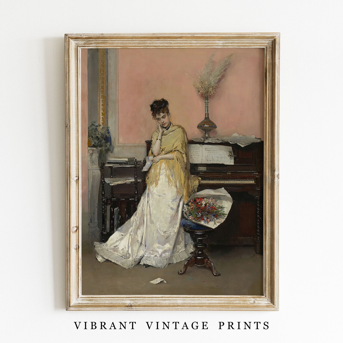 Vintage Woman Portrait with Flowers, Wall Art Print