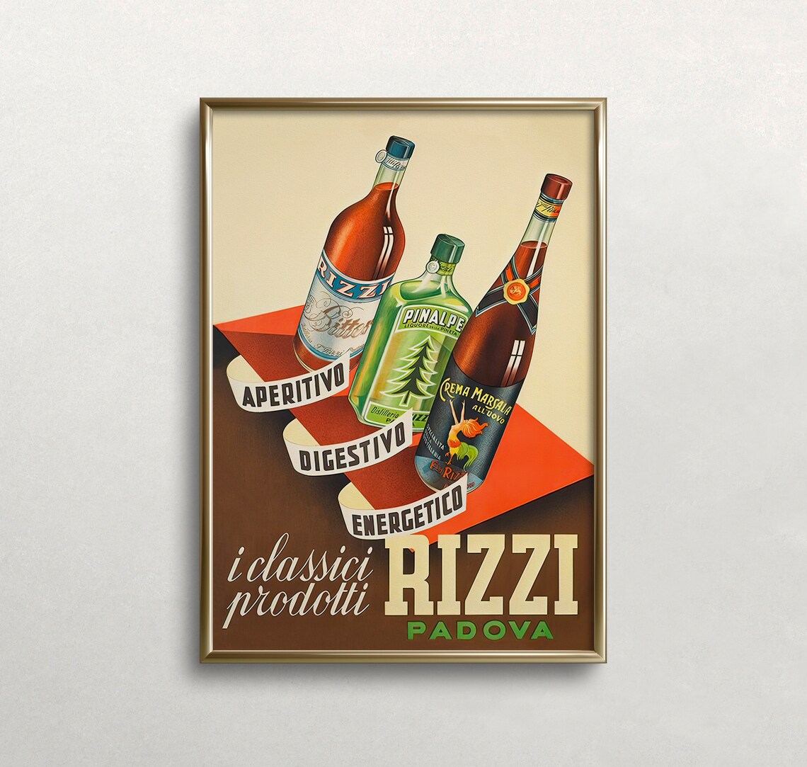 Vintage Italian Beverage Poster, Bar Wall Decor