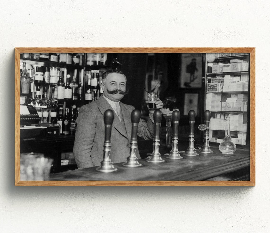 Vintage Bartender Beer Taps Black White Bar Pub Photo Art Print