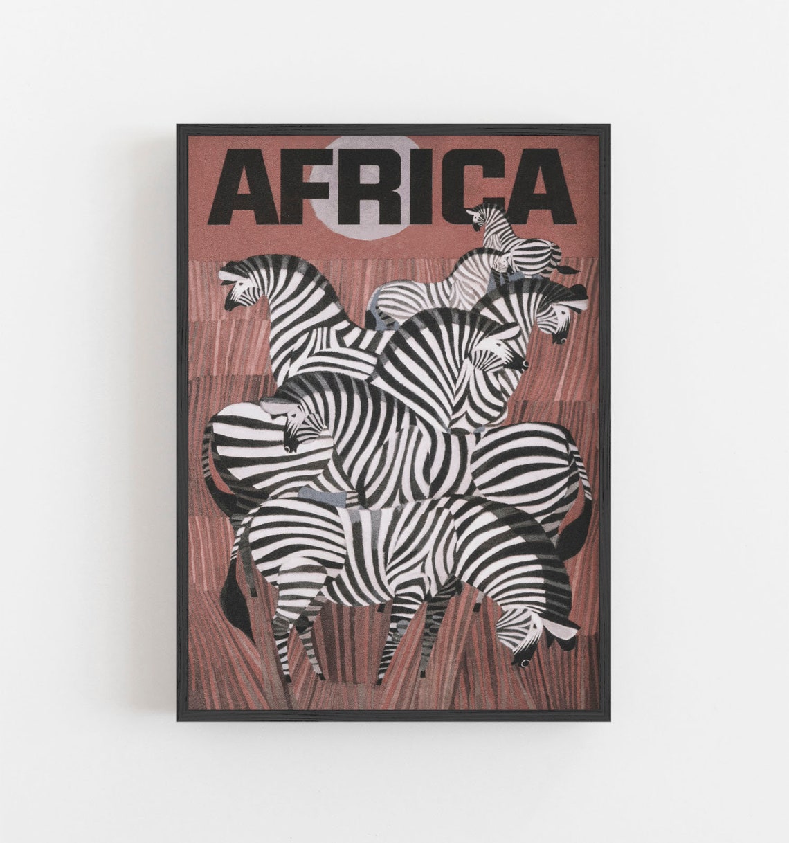 Africa Zebra Herd Stylized Vintage Safari Animal Wall Art Print