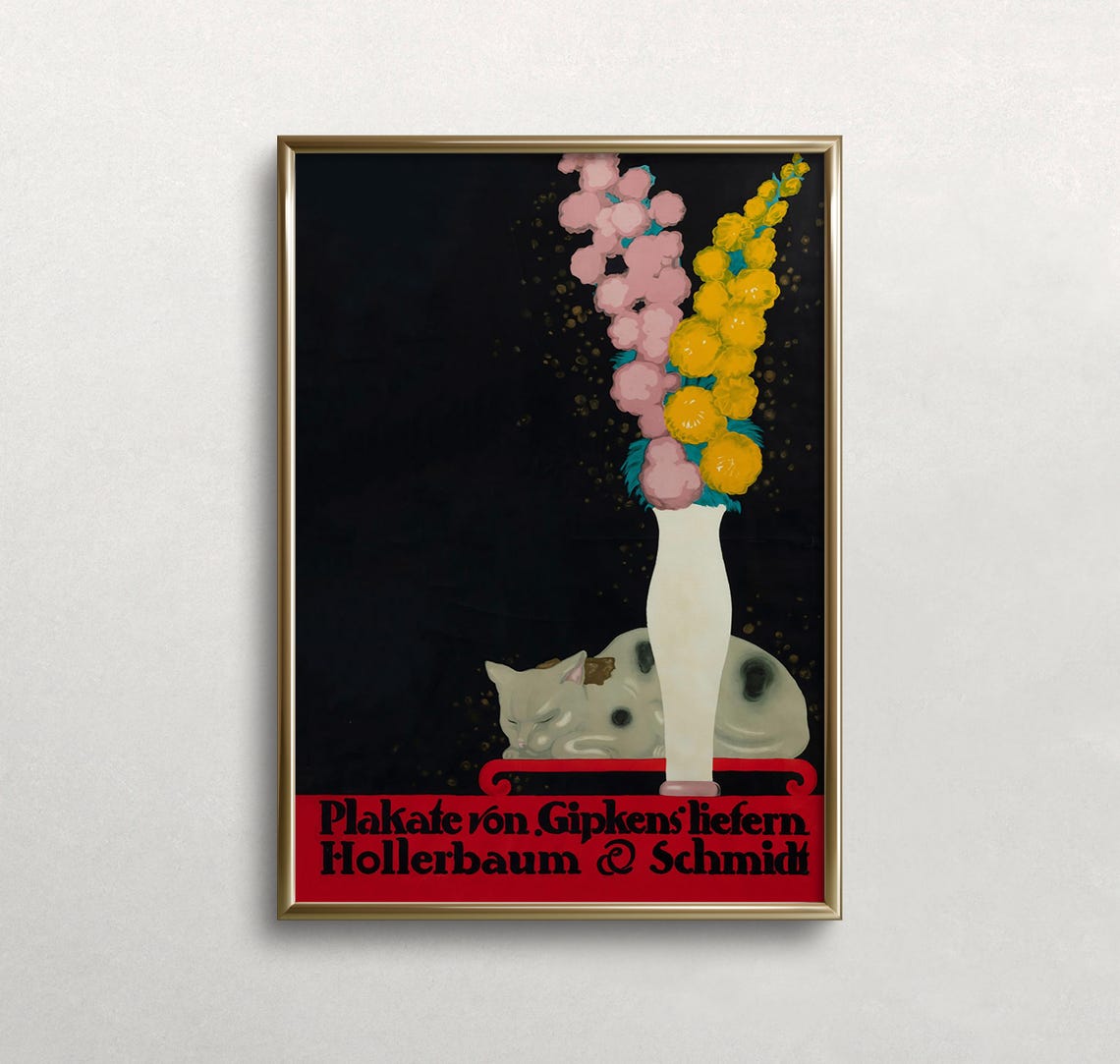 German Vintage Cat With Flowers Poster Gipkens Hollerbaum Schmidt Art - Image 3