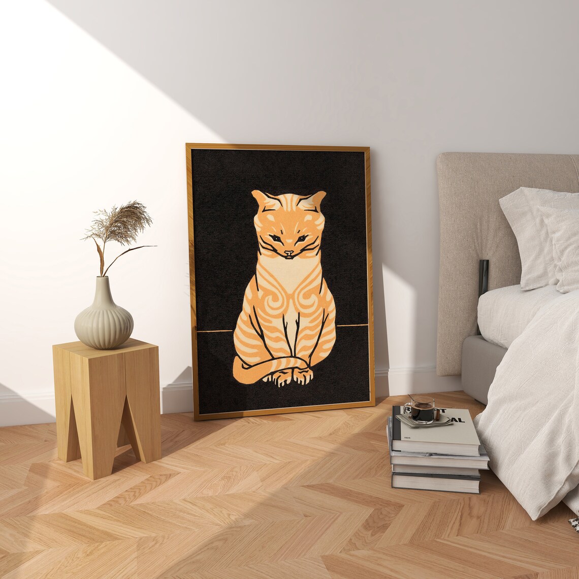 Yellow Tabby Cat Vintage Portrait Poster Print - Image 2