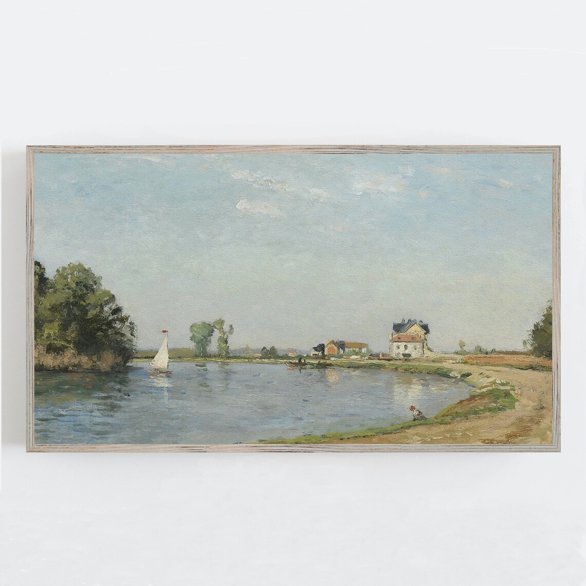 Vintage River Landscape Art Print, Farmhouse Decor