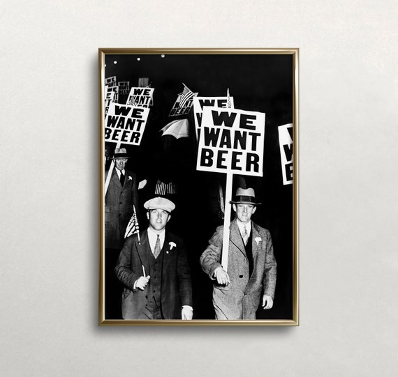 Prohibition Beer Protest Vintage Poster, Bar Decor