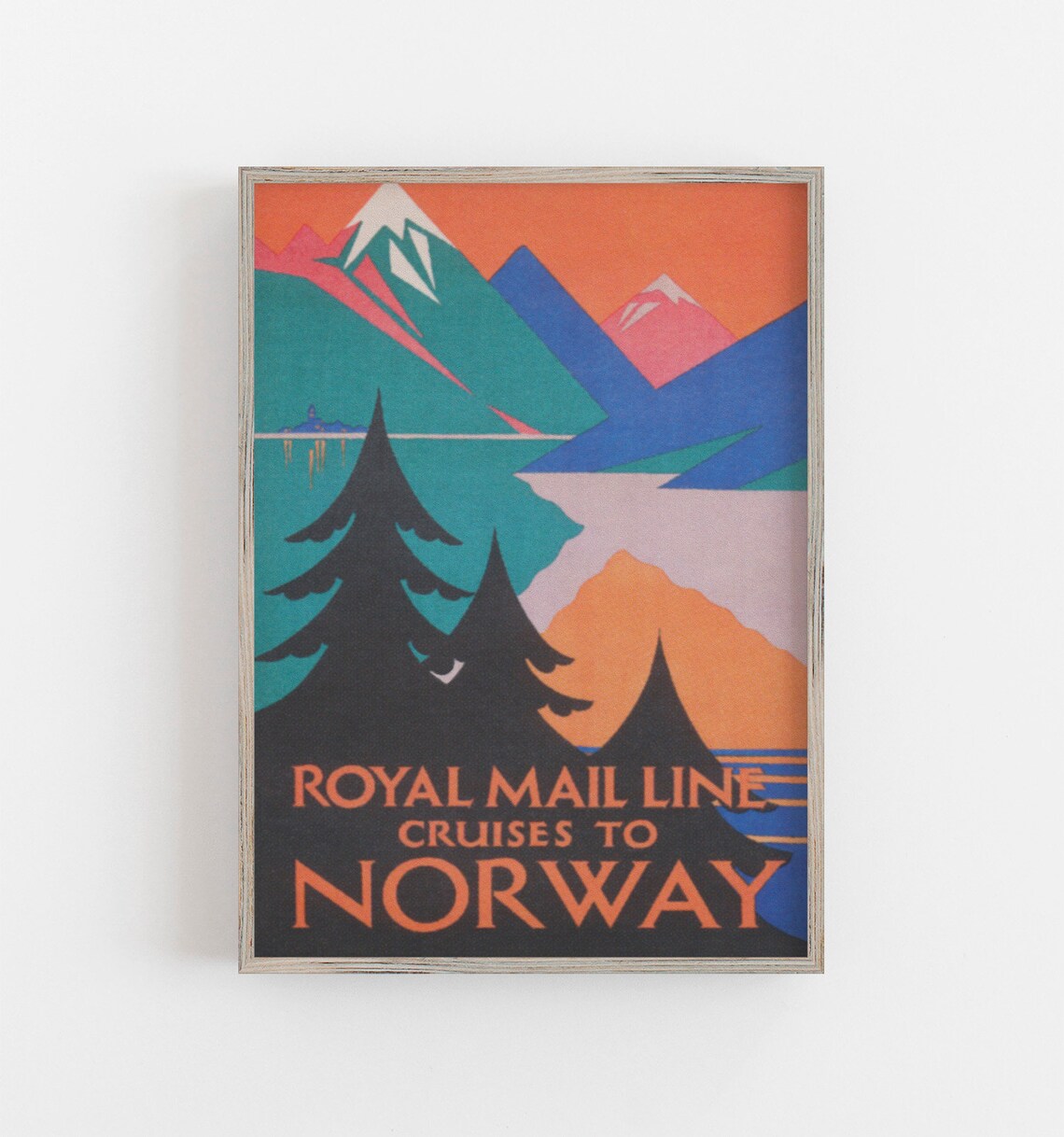 Royal Mail Line Cruises To Norway Vintage Fjord Mountain Travel Poster