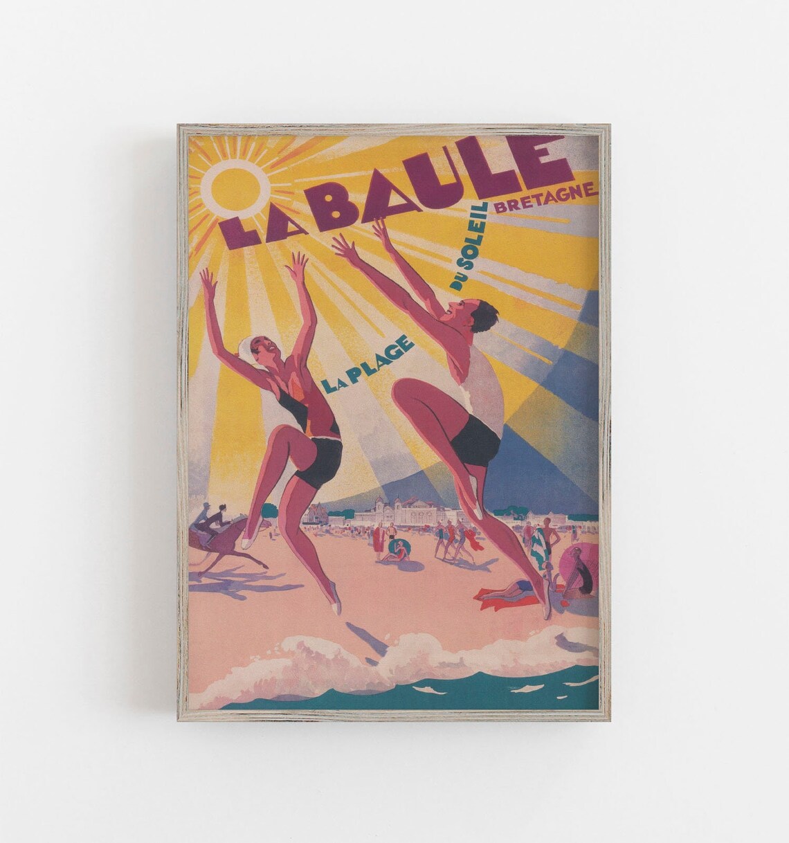 Beach France Travel Poster, Vintage Art Deco Decor