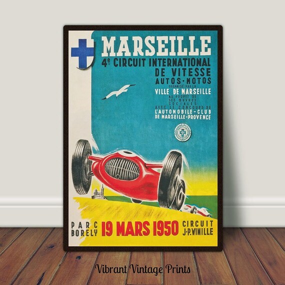 Marseille Car Race, Vintage Sports Travel Poster