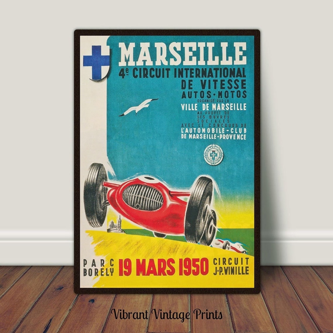 Marseille Car Race, Vintage Sports Travel Poster