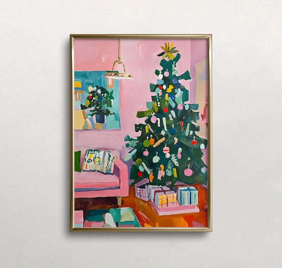Abstract Pink Christmas Tree Modern Painterly Holiday Poster