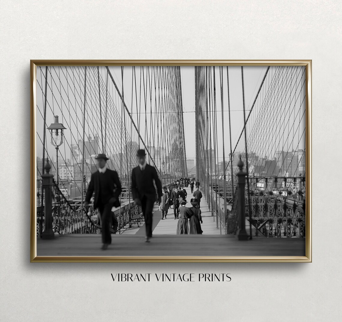 Brooklyn Bridge Historic Walkway Black and White NYC Photo Poster - Image 3