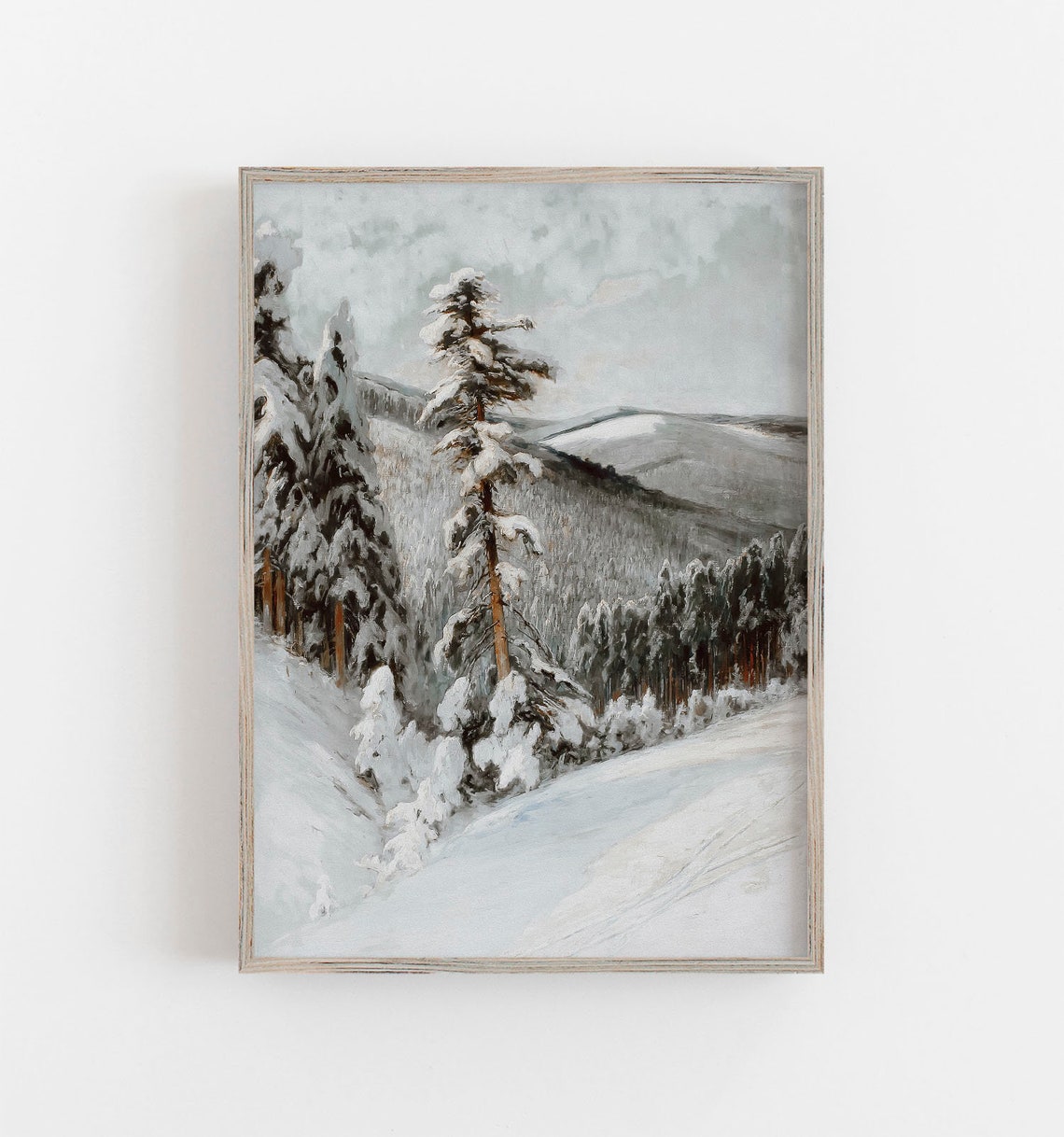 Snowy Mountain Pine Forest Winter Trees Vintage Landscape Wall Art