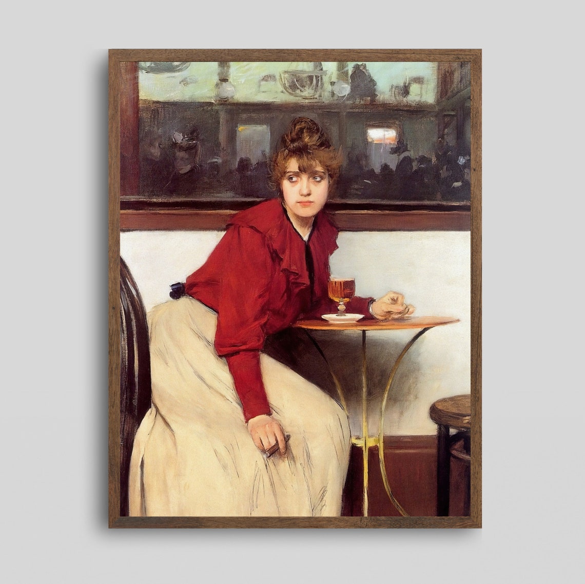 Woman Red Blouse Cafe Table Vintage Parisian Style Portrait Wall Art - Image 2