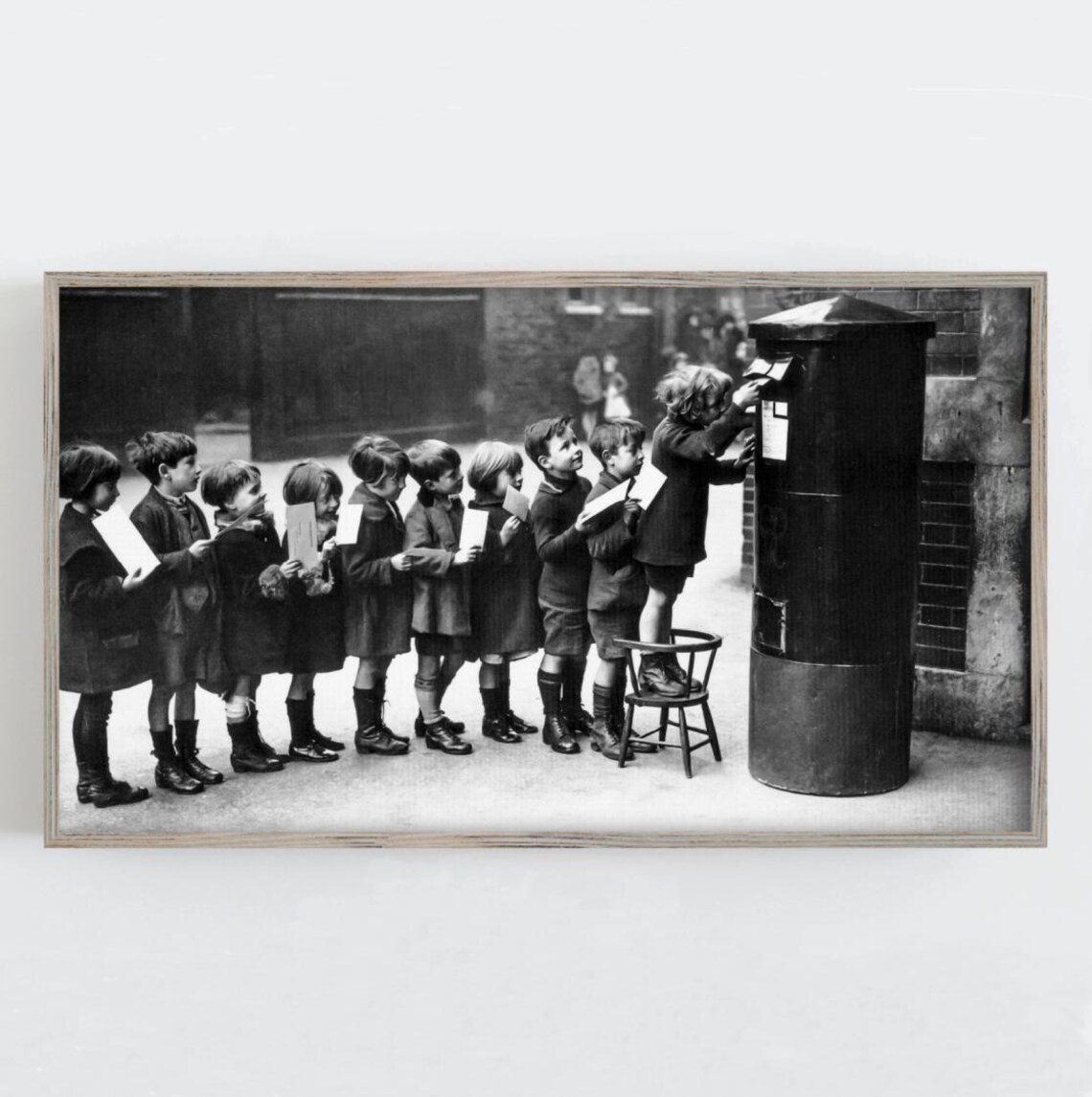 Children Posting Letters to Santa Vintage Black and White Photo Print