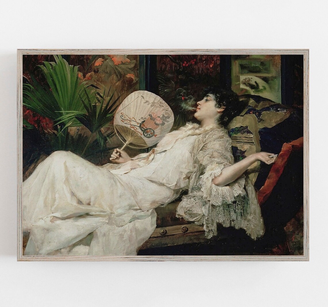 Woman With Fan, Victorian Neutral Portrait Art Print