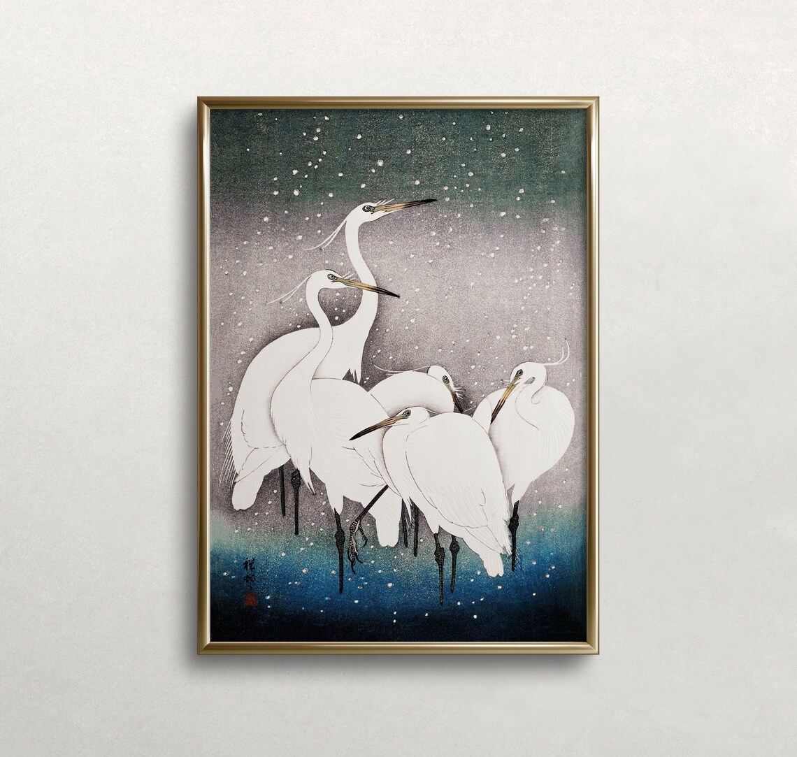 Egrets Vintage Japanese Art Print, Asian Birds