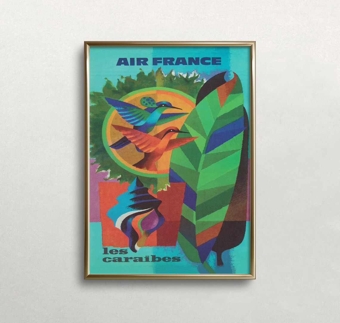 Caribbean Tropical Print, Vintage Retro Wall Art