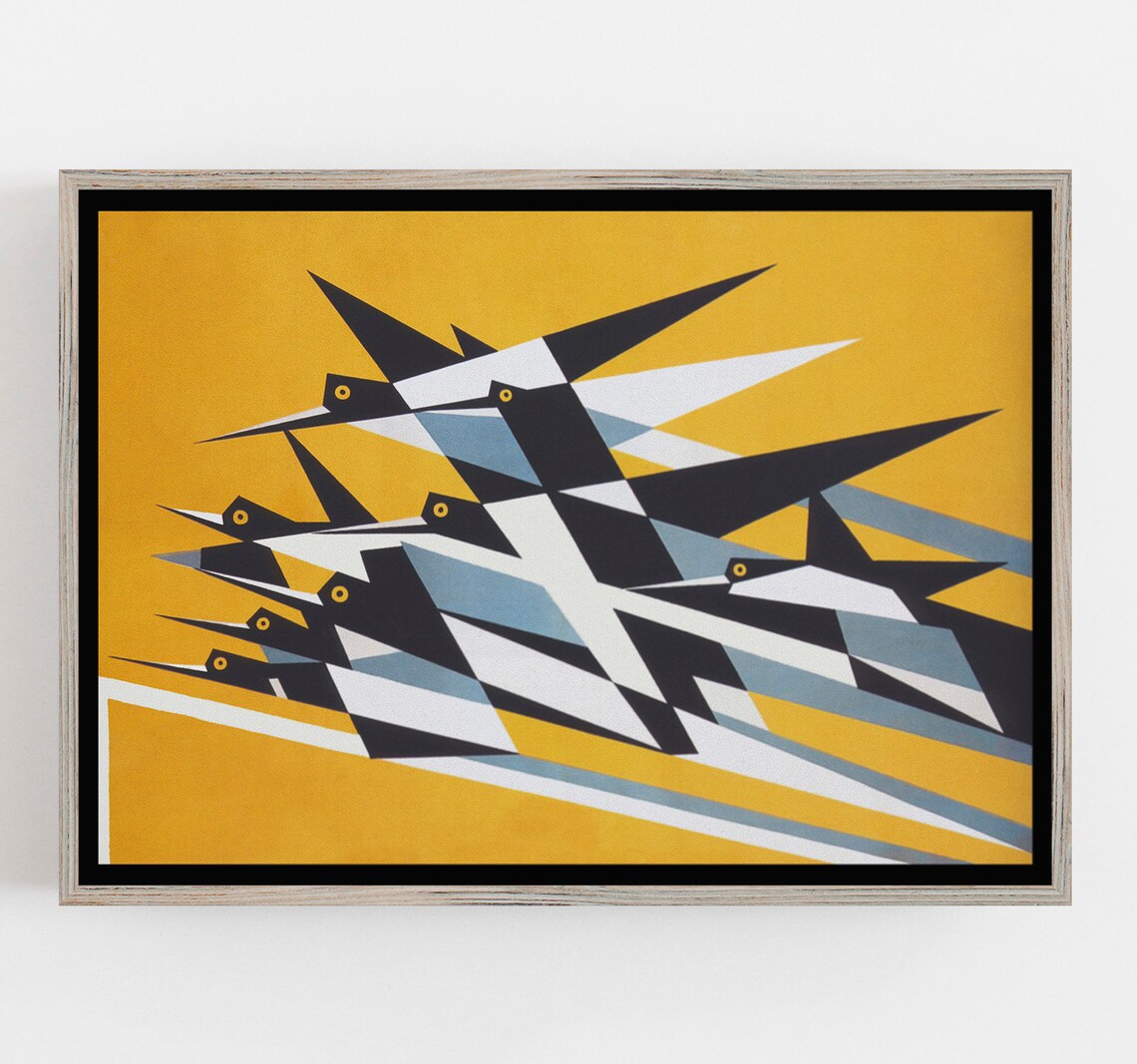 Flying Birds Abstract Art Deco Wall Art Print