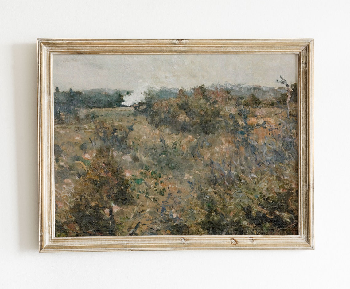 Muted Impressionist Woodland Thicket Earth Tones Vintage Landscape Art - Image 3