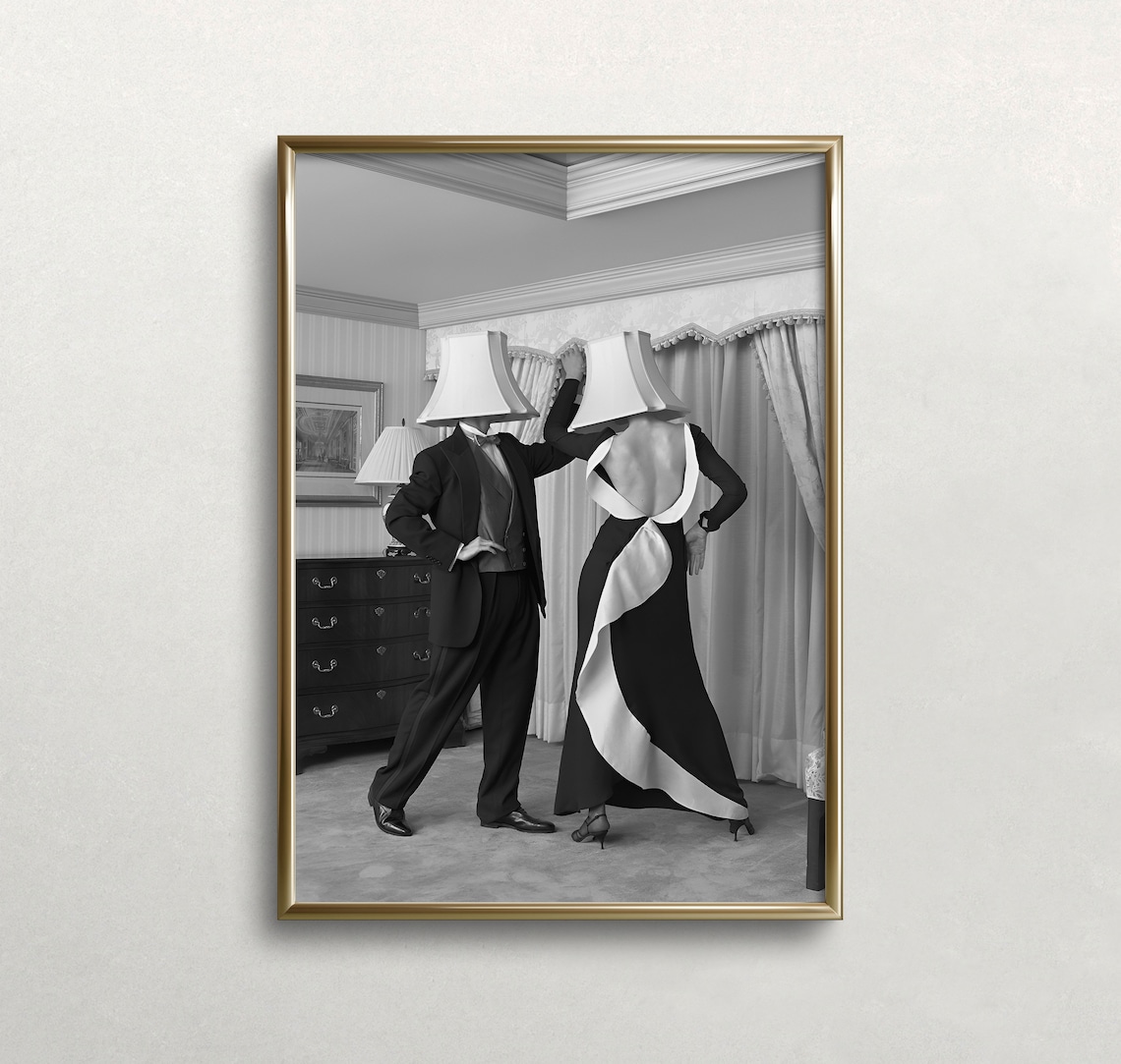 Lampshade Dancers Vintage Black and White Art Print