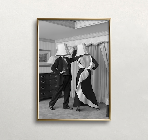 Lampshade Dancers Vintage Black and White Art Print
