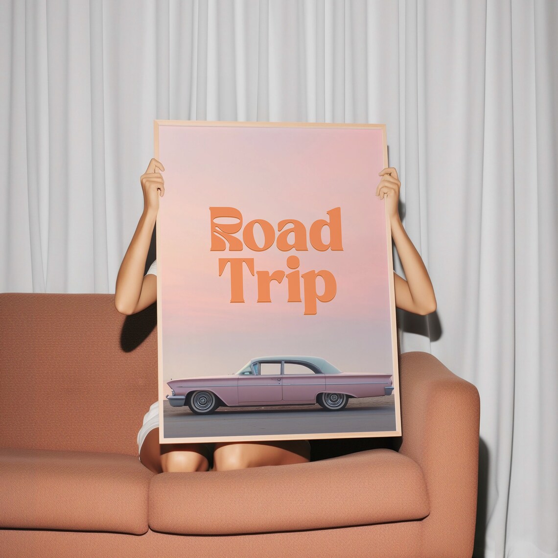 Road Trip Print Retro Aesthetic Art Vintage Vacation Poster Retro Travel Art Classic Car Print Aesthetic Decor Vintage Travel Art