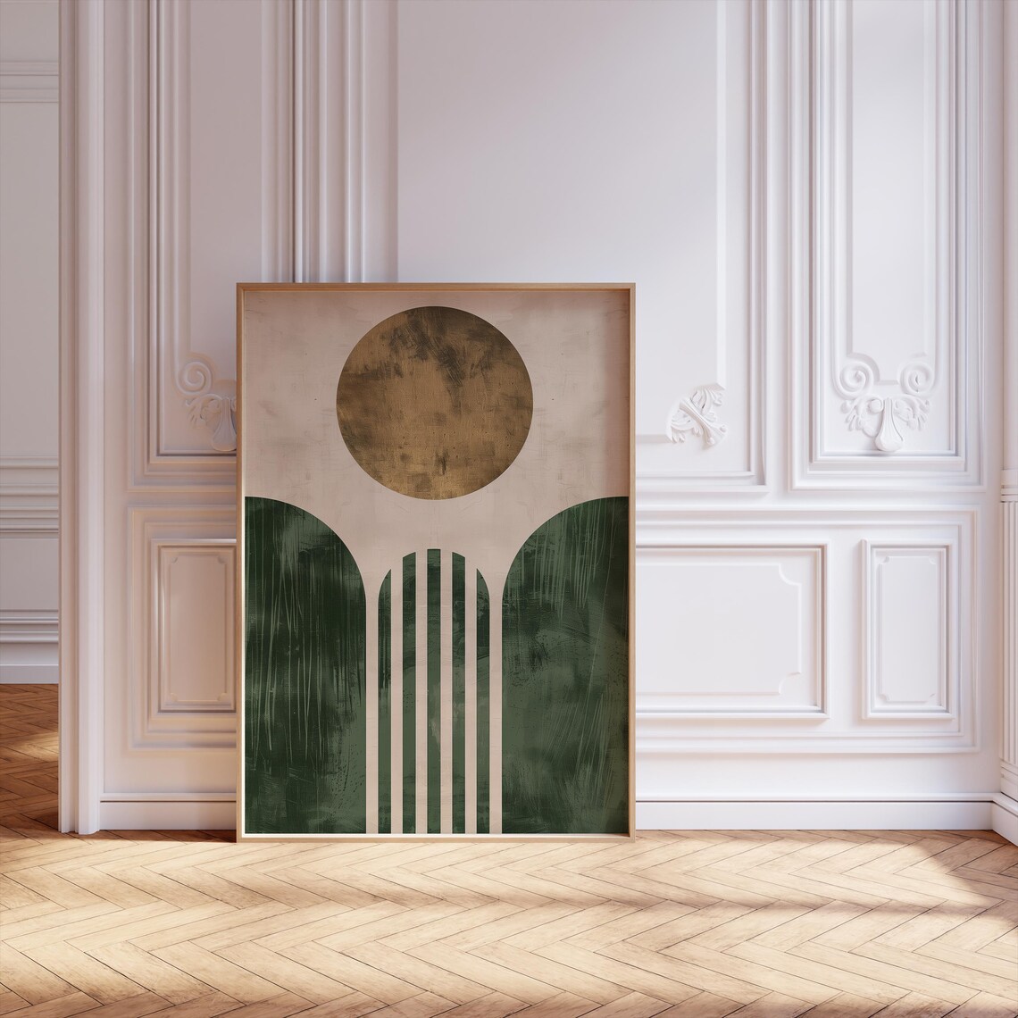 Green Geometric Sun Line Art Poster, Minimalist