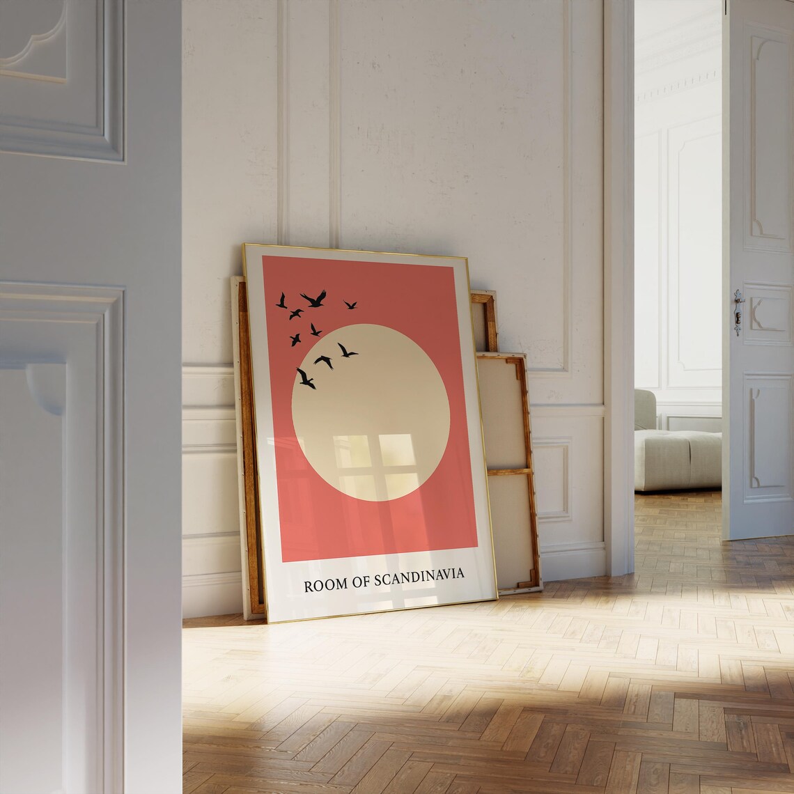 Japanese Art Print, Japandi Minimalist Red Sun And Birds - Image 4